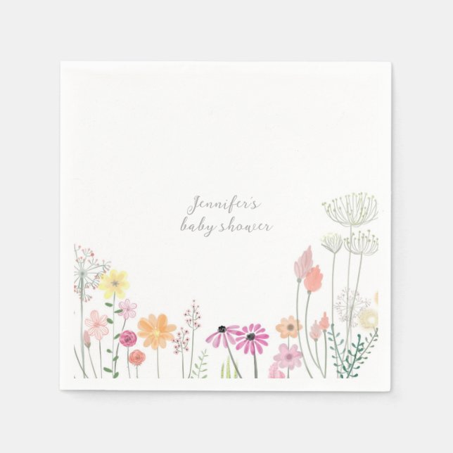 Serviette En Papier Simple Elegant Wildflower Baby Shower  (Devant)