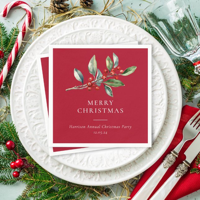Serviette En Papier Simple élégante aquarelle de Noël Botanique (Créateur téléchargé)