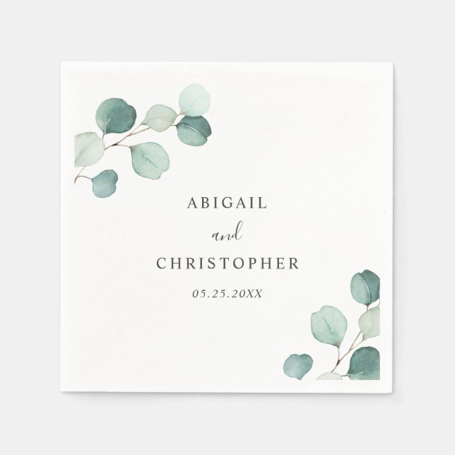 Serviette En Papier Simple Élégante Verdure Mariage Rustique Eucalyptu (Devant)