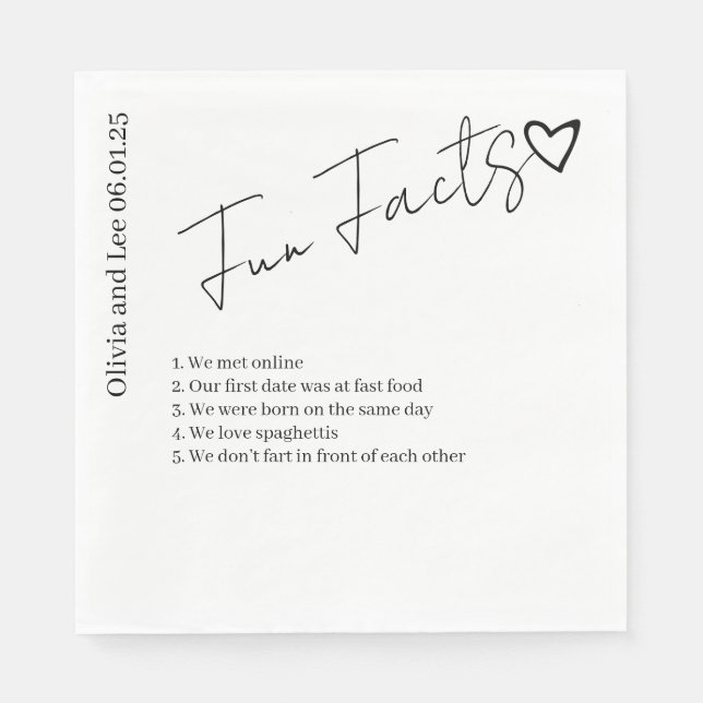 Serviette En Papier Simple Engagement Party Fun facts Name Wedding  (Devant)