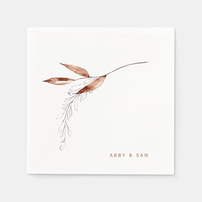 Serviette En Papier Simple Fall Foliage Mariage Couple Names Cocktail (Devant)