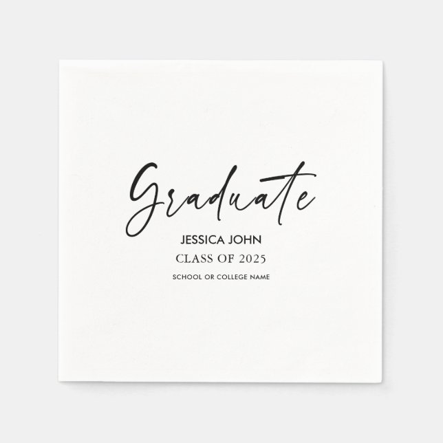Serviette En Papier Simple Fête de Diplômé Classique Blanc Diplômé (Devant)