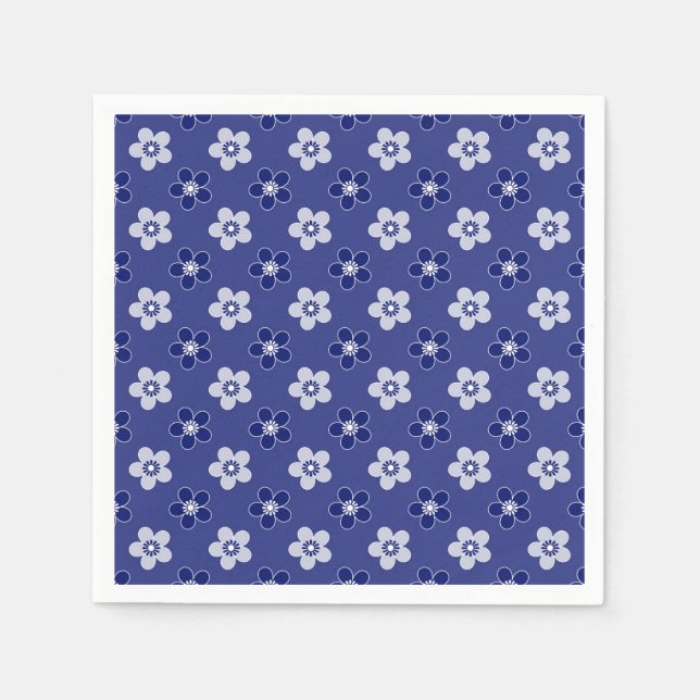 Serviette En Papier simple floral solide bleu motif rétro petit flowe (Devant)