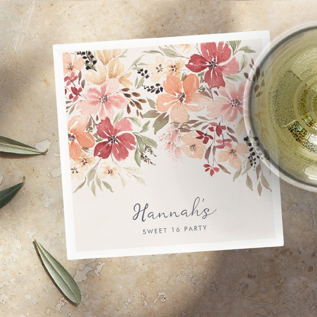 Serviette En Papier Simple Floral Sweet 16 Anniversaire (Créateur téléchargé)