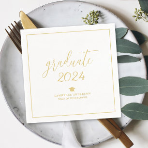 Serviette En Papier Simple Gold Script Graduate 2024 Graduation Party