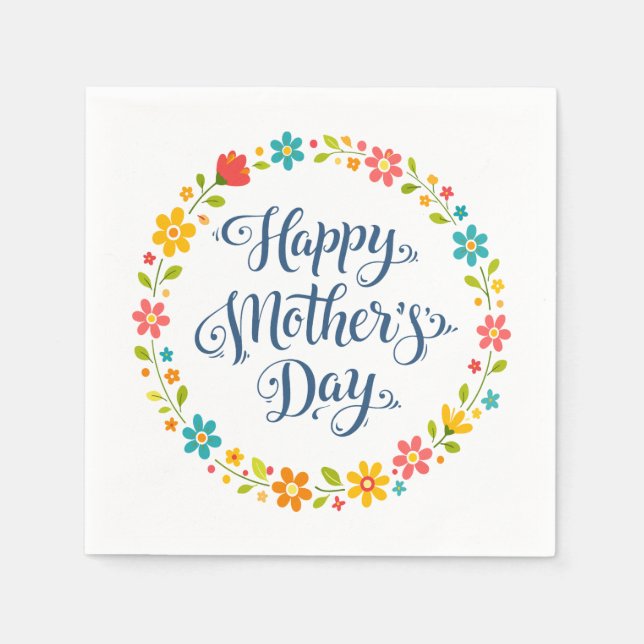 Serviette En Papier Simple Happy Mother's Day Floral Calligraphy |  (Devant)