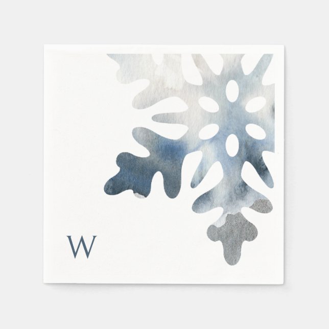 Serviette En Papier Simple Icy Blue Grand Snowflake Monogram Cocktail (Devant)