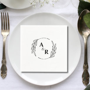 Serviette En Papier Simple Initiales de Couple de Feuille Minimaliste