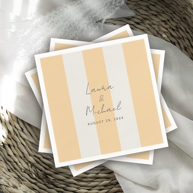 Serviette En Papier Simple Jaune et Cabana Rayures Blanc Cassé Mariage (Créateur téléchargé)