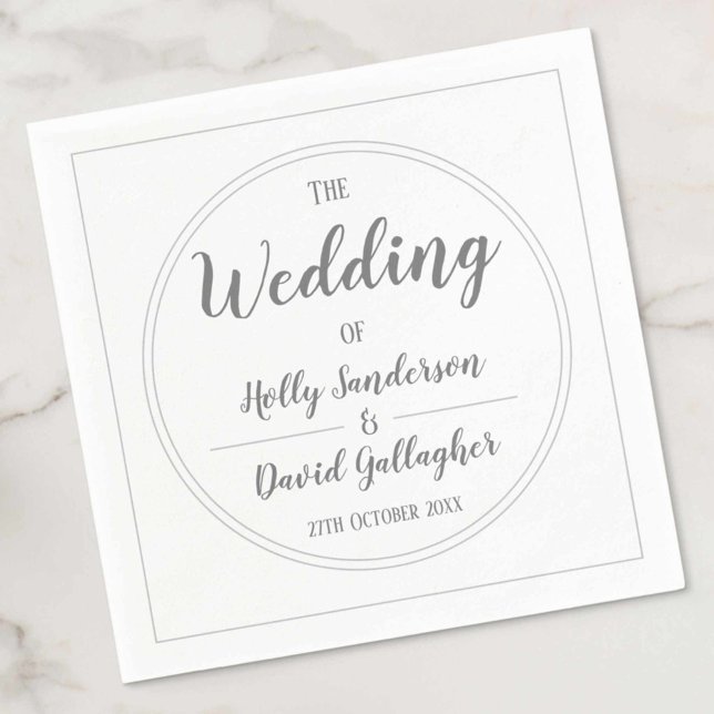 Serviette En Papier Simple Jour de mariage gris argent et blanc (Créateur téléchargé)