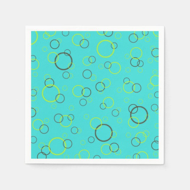 Serviette En Papier Simple Lime et cercles bruns sur Motif Turquoise (Devant)