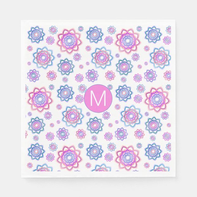 Serviette En Papier Simple Lotus Flower Pink Pasalog Vert Monogramme (Devant)