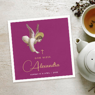 Serviette En Papier Simple Magenta Gold Angel Béni Script religieux