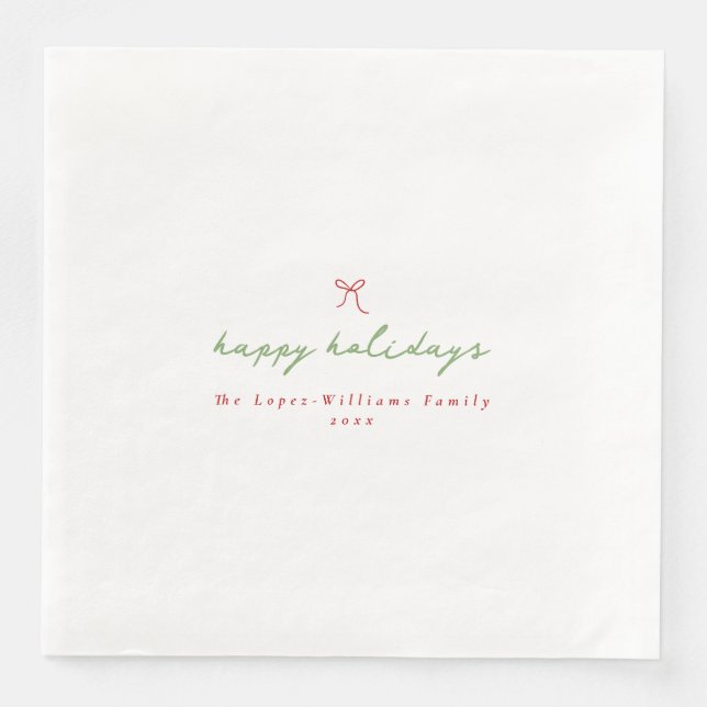 Serviette En Papier Simple main tiré Bow rouge et vert Noël (Devant)