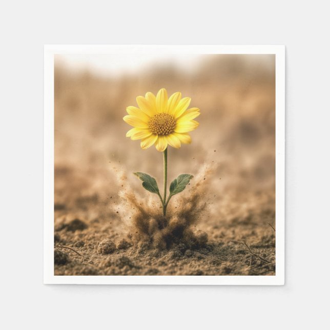 Serviette En Papier Simple Marguerite Jaune Émergeant de la Terre (Devant)