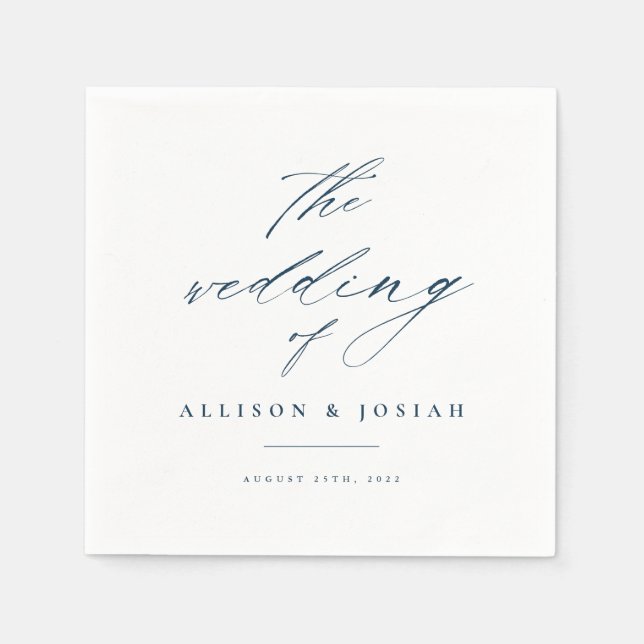 Serviette En Papier Simple mariage bleu marine Script (Devant)