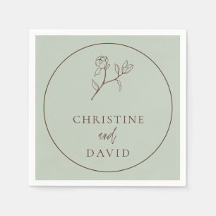 Serviette En Papier Simple Mariage Bohème Floral Sage Vert