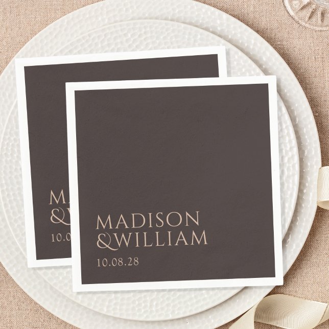 Serviette En Papier Simple Mariage Chic Moderne Marron (Créateur téléchargé)