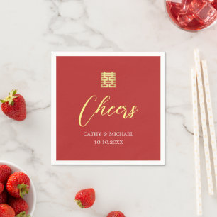 Serviette En Papier Simple mariage chinois moderne or et rouge