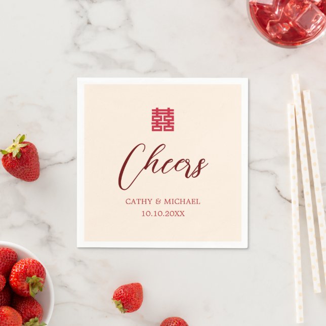 Serviette En Papier Simple mariage chinois moderne rouge beige (En situation)
