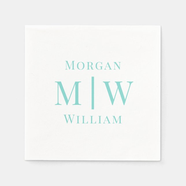 Serviette En Papier Simple Mariage Couple 2 Initiales Nom VS Couleurs  (Devant)
