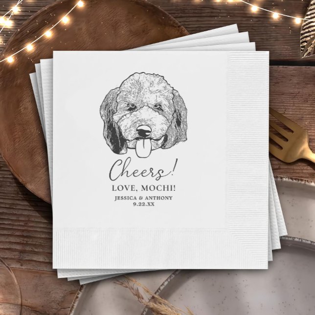 Serviette En Papier Simple Mariage de dessin main de chien (Créateur téléchargé)