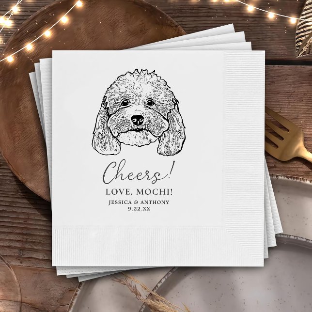 Serviette En Papier Simple Mariage de dessin main de chien (Créateur téléchargé)