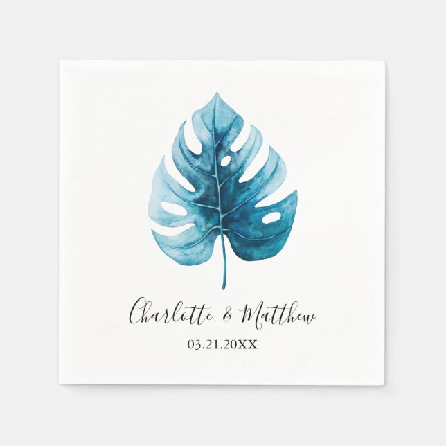 Serviette En Papier Simple Mariage de feuille de Monstera Tropical (Devant)