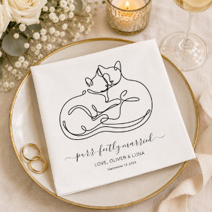 Serviette En Papier Simple Mariage Minimaliste Personnalisé pour Chat