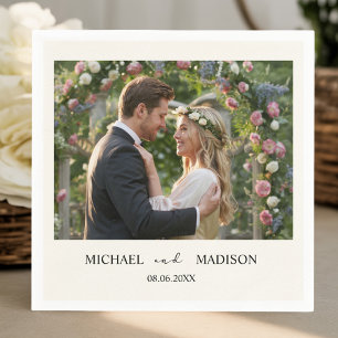 Serviette En Papier Simple Mariage Moderne Coutume Photo Noms & Date  
