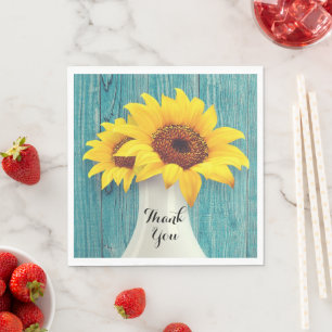 Serviette En Papier Simple Merci de tournesol jaune rustique