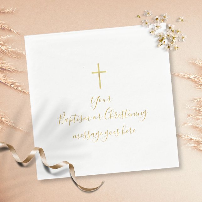Serviette En Papier Simple Message de Baptême de Croix en Or (Créateur téléchargé)