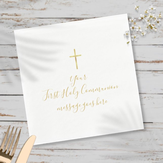 Serviette En Papier Simple Message de Première Sainte Communion en Cro (Créateur téléchargé)