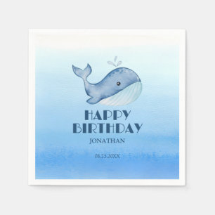 Serviette En Papier Simple mignonne Baleine Bleu Mer Joyeux Anniversai