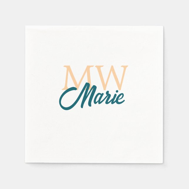 Serviette En Papier simple minimal ajouter nom monogramme orange bleu  (Devant)