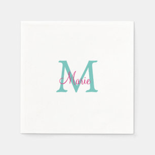 Serviette En Papier simple minimal ajouter nom monogramme vert rose bl