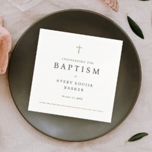 Serviette En Papier Simple minimal Gold Cross Baptême religieux