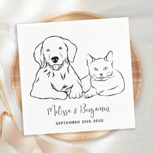 Serviette En Papier Simple minimaliste Personnalisé Chien Chat Mariage