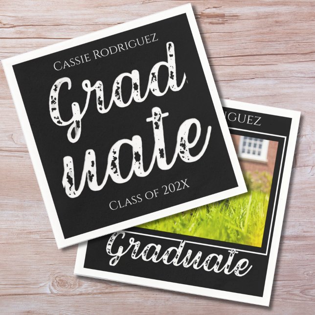 Serviette En Papier Simple Modern Calligraphy Graduation Black (Créateur téléchargé)