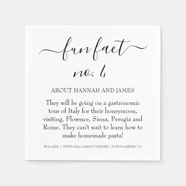 Serviette En Papier Simple Moderne Écriture Noire Fun Fact 4 Mariage (Devant)