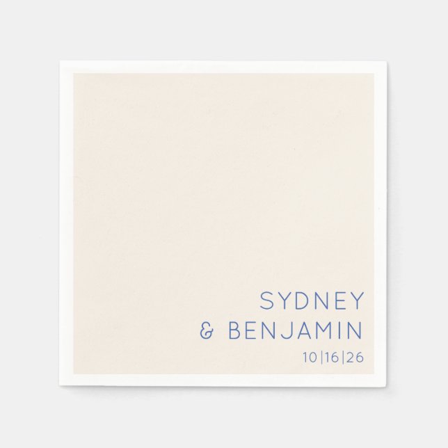 Serviette En Papier Simple moderne Ecru Blue Minimal Mariage personnal (Devant)