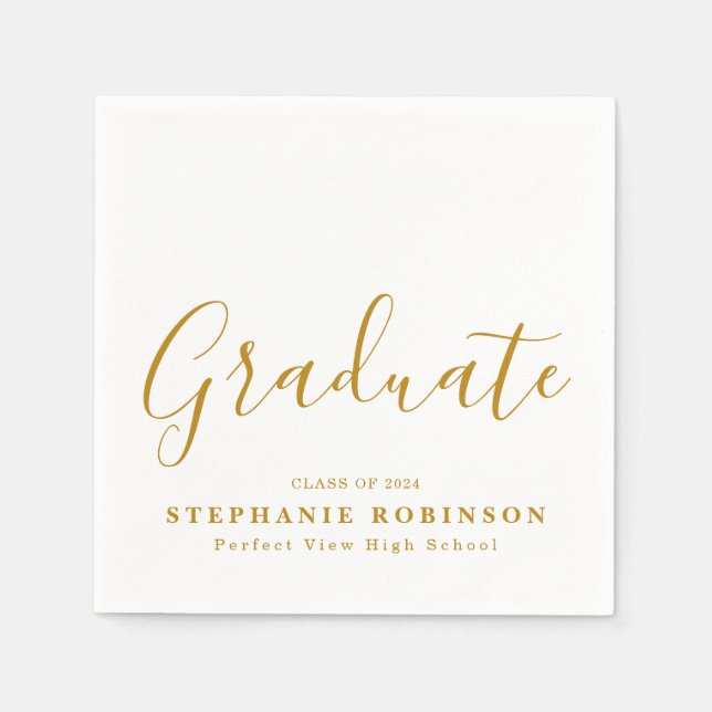 Serviette En Papier Simple moderne Gold Script Graduation Party (Devant)