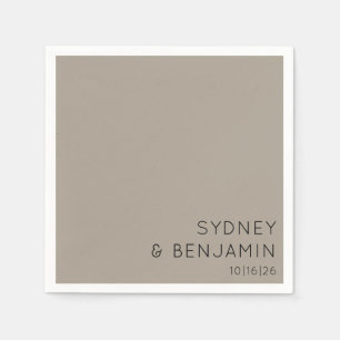 Serviette En Papier Simple Moderne Minimal Personnalisé Mariage Taupe