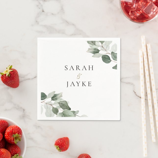 Serviette En Papier Simple Moderne Minimaliste Mariage Feuille Verte (En situation)