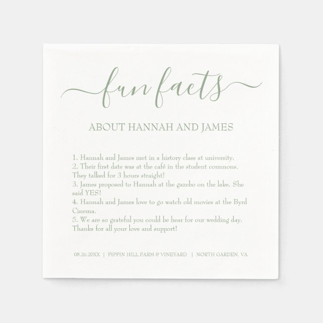 Serviette En Papier Simple moderne Sage Vert Script amusant Faits Mari (Devant)