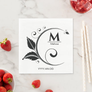 Serviette En Papier Simple Monogram Floral Stylish Paper Napkin