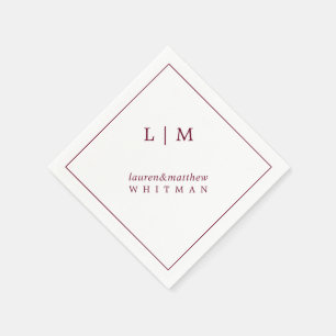 Serviette En Papier Simple Monogramme de Bourgogne Élégant Mariage