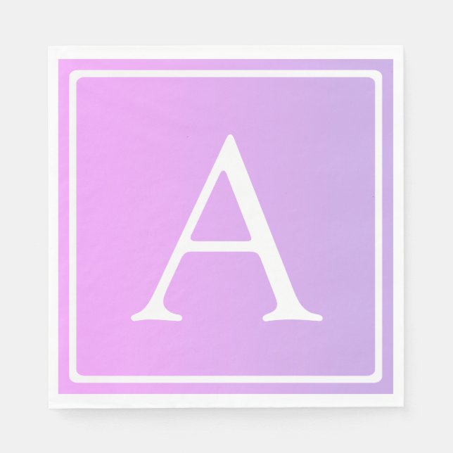 Serviette En Papier Simple Monogramme | Dégradé subtil rose/violet (Devant)