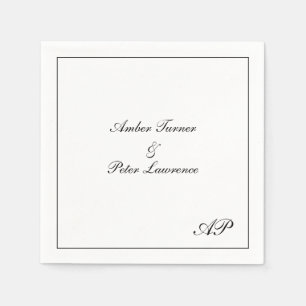 Serviette En Papier Simple Monogramme Élégant Mariage Noir et Blanc