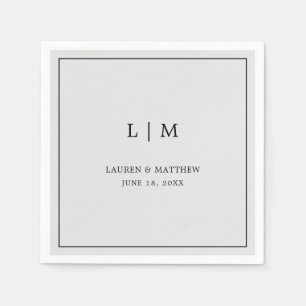 Serviette En Papier Simple Monogramme Gris Clair Élégant Mariage
